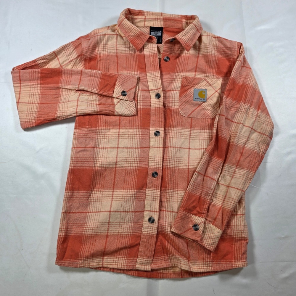 Carhartt Womens Orange Plaid Flannel Button Down Shirt TW9160-G Size M 10